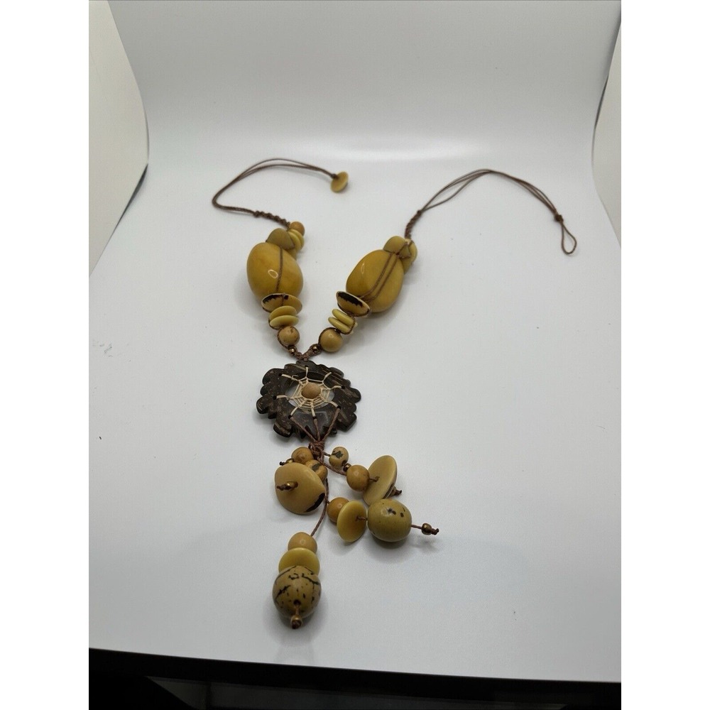 Flower Necklace Jewelry Tropical Flower Pendant with‎ Beads Vintage 22" Long